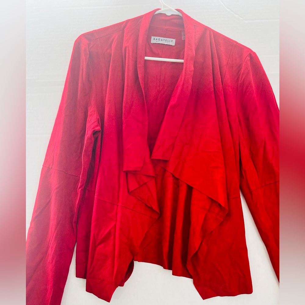 NEW Sz Large RED Bagatelle Faux-Suede Draped Cardigan